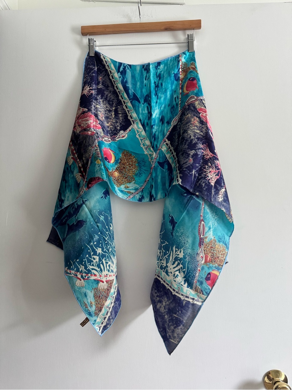 Blue-Turquoise Printed Silk Scarf